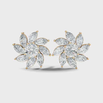 3.24 CT Round and Marquise Cut Lab Grown Diamond Stud Earring