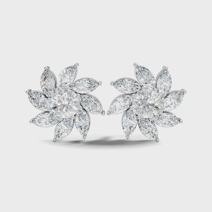 3.24 CT Round and Marquise Cut Lab Grown Diamond Stud Earring