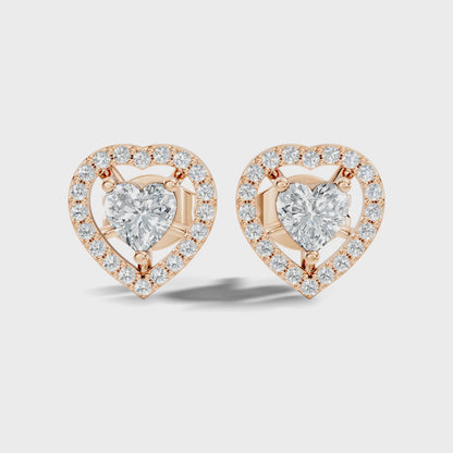 Heart Shape Lab Grown Diamond Prong Set Halo Stud Earring