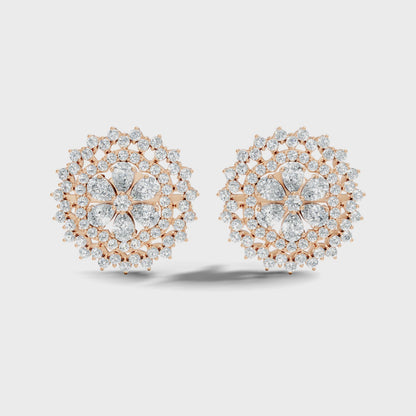 2.29 Ct Round and Pear Cut Lab Grown Diamond Halo Floral Stud Earring