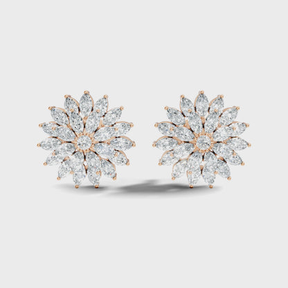 1.19 Ct Marquise Cut Lab Grown Diamond Floral Cluster Stud Earring