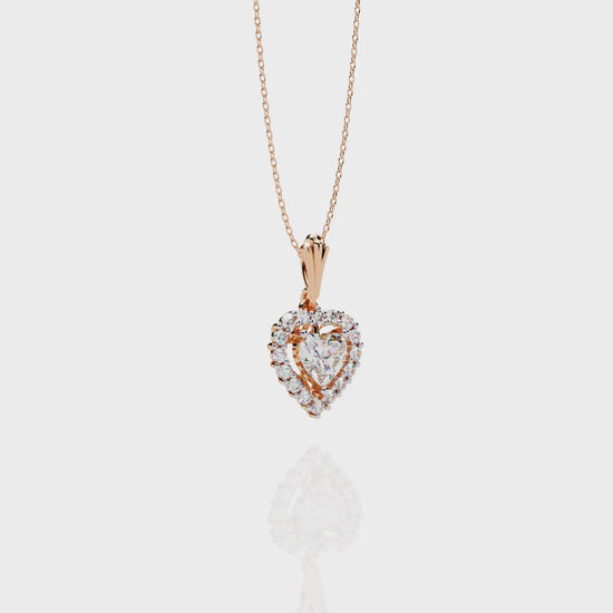 360 rotating view of heart cut halo pendant necklace in white gold