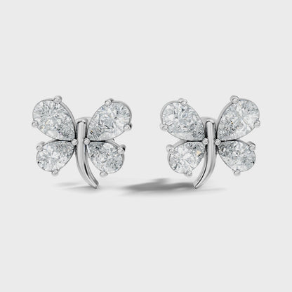 Pear Cut Lab Grown Diamond Butterfly Stud Earring