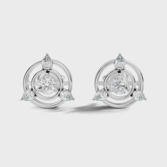 Round Center Lab Grown Diamond Circle Frame Stud Earring