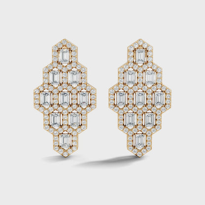 Emerald and Round Lab Diamond 18k Rose Gold Stud Earring