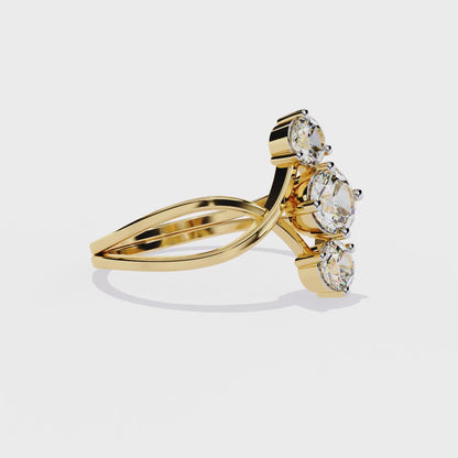 Antique Round Cut Lab Grown Diamond Vintage Inspired Cluster Three Stone Engagement Ring