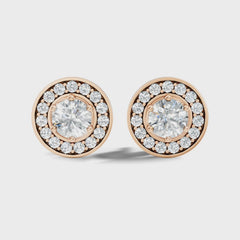 Double Bezel Prong Set Round Lab Grown Halo Classic Stud Earring