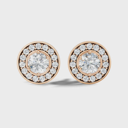Double Bezel Prong Set Round Lab Grown Halo Classic Stud Earring