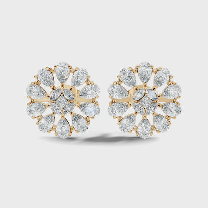 Pear Cut Round shaped Lab Grown Diamond Floral Stud Earring