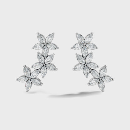 Marquise Cut Lab Grown Diamond Floral Cluster Drop Earring