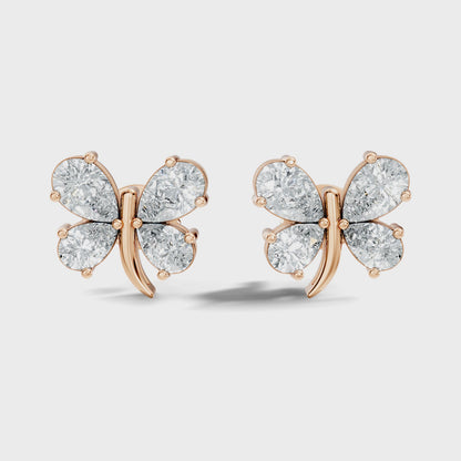 Pear Cut Lab Grown Diamond Butterfly Stud Earring