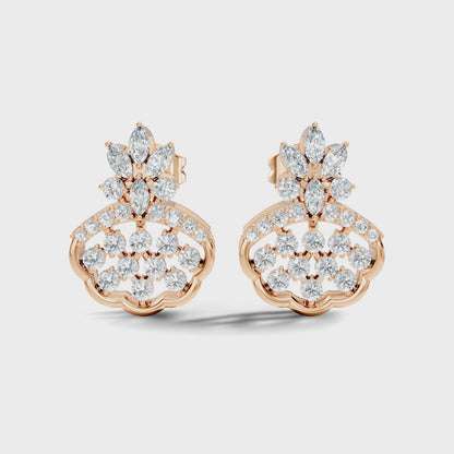 Round Cut Lab Grown Diamond Octagon Halo Stud Earring