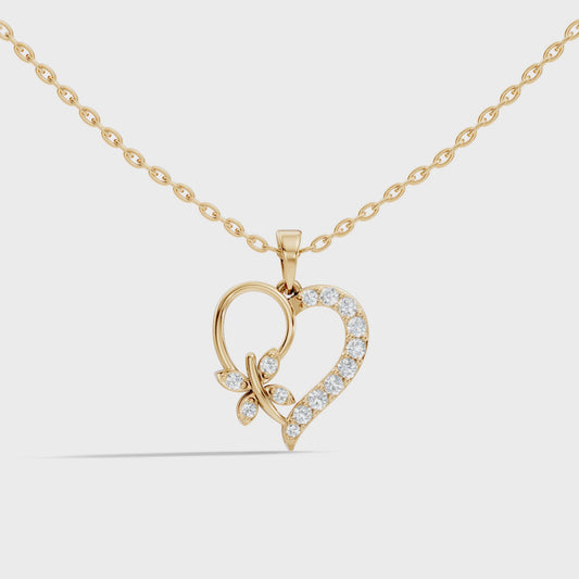 Minimal butterfly heart pendant with lab grown diamonds