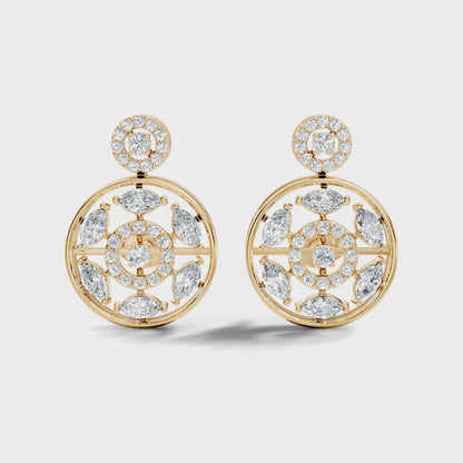 Circle Shape Round & Marquise Lab Grown Diamond Halo Stud Earring