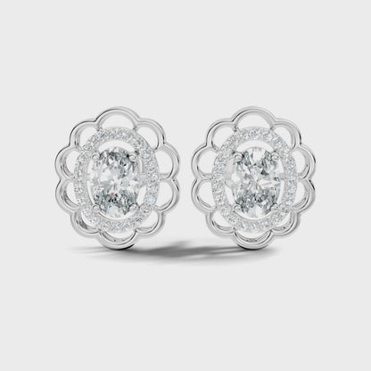 Oval and Round Shape Lab Grown Diamonds, Very Attractive And Shiny Diamond Earrings For Wedding Gift