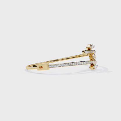 1.56Ct Marquise And Round Cut Lab Grown Diamond Unique Channel Set 14k Yellow Gold Daily Wear Bangle