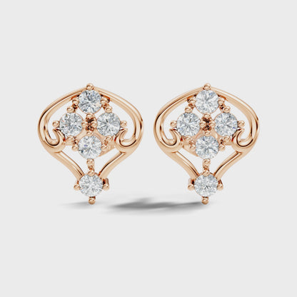 Lab Grown Round Cut Diamond Vintage Scroll Cluster Stud Earring