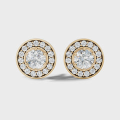 Double Bezel Prong Set Round Lab Grown Halo Classic Stud Earring