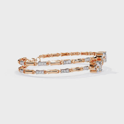 360 view video of round cut lab diamond bracelet rotating on white background