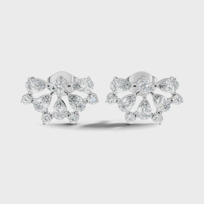 Pear And Round Cut Lab Grown Diamond Geometric Stud Earring