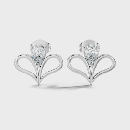 Pear Cut Lab Grown Diamond Heart Shape Open Stud Earring