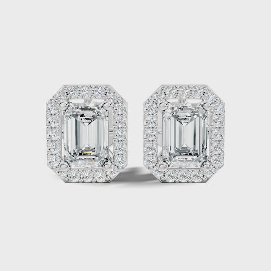 Emerald cut lab grown diamond earrings for everyday wear