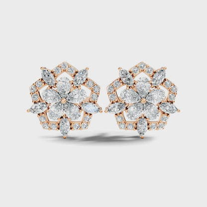 Round and Marquise Cut Lab Grown Diamond Vintage Cluster Stud Earring