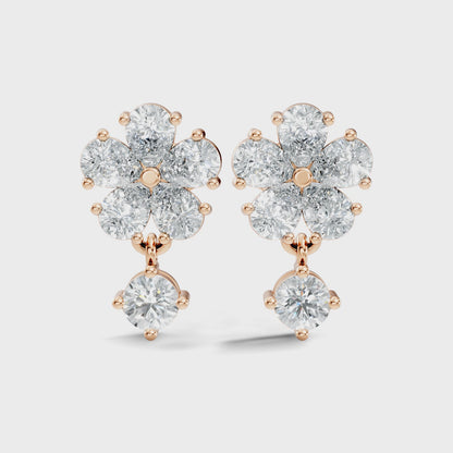 Lab Grown Pear Cut Floral Shape Round Diamond Drop Earring