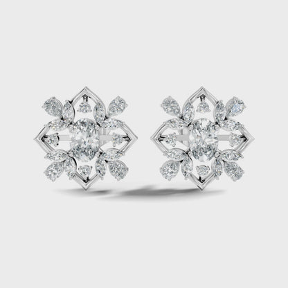 Oval Center Lab Grown Diamond Multi Shape Floral Stud Earring
