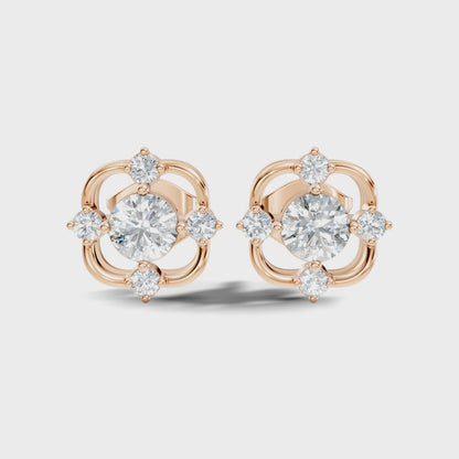 Round Cut Lab Grown Diamond Floral Cluster Square Stud Earring