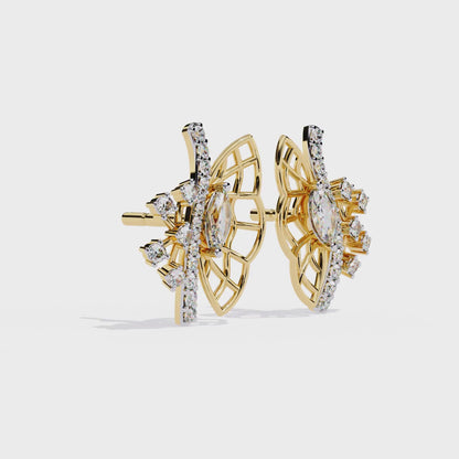 Round Cut Lab Grown & Natural Diamond Butterfly Shape Delicate Cluster Handmade Statement Stud Earring