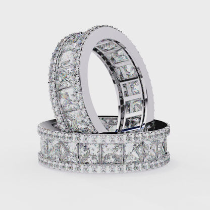 360 view video of princess cut lab diamond eternity band rotating on white background