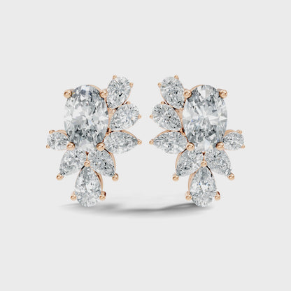 Oval and Pear Cut Lab Grown Diamond Unique Prong Stud Earring