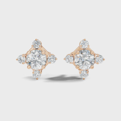 Round Cut Lab Grown Diamond Four Prong Cluster Stud Earring
