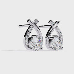 1.27 Ct Pear Shape & Round Cut Diamond Stud Earrings