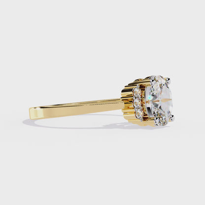 Oval And Round Cut Diamond Cluster Delicate Vantage Halo Style Dainty Minimalist Solitaire Ring
