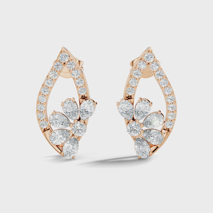 Rose Gold Round & Pear Five Stone Lab Grown Stud Diamond Earring