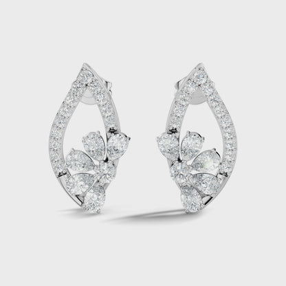 Rose Gold Round & Pear Five Stone Lab Grown Stud Diamond Earring