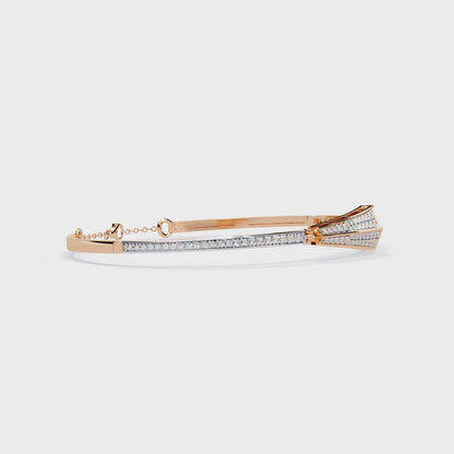 Round Cut Diamond 14k Solid Yellow Gold Unique  Art Deco Perfect Dainty Party Wear Bangle For Her