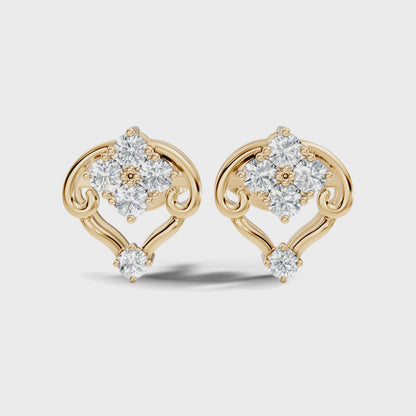 10k Solid Rose Gold Round Shape lab Grown & Natural Diamond Unique Every Wear Diamond Earrings
