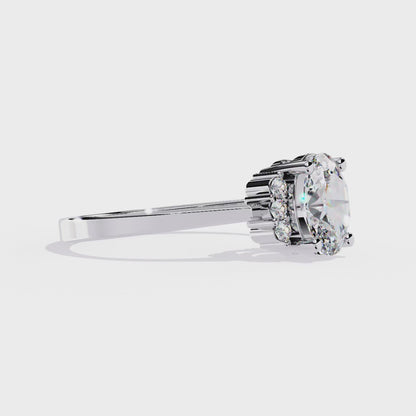 Oval And Round Cut Diamond Cluster Delicate Vantage Halo Style Dainty Minimalist Solitaire Ring