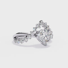 360 view video of heart shape lab diamond ring with crown style side stones rotating