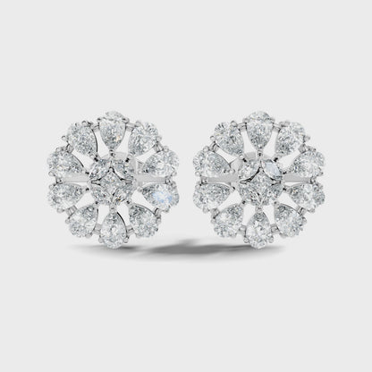 Round Cut Oval shaped Lab Grown Diamond Floral Stud Earring