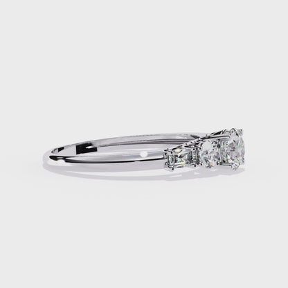 Round And Baguette Cut Lab Grown Diamond Stunning Perfect Every Day 5 Stone Ring For Her