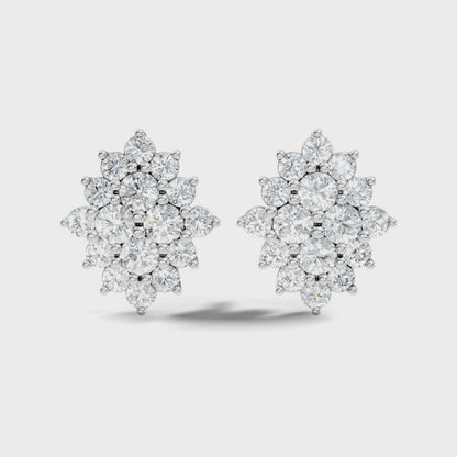 1.32Ct Round Cut Lab Grown Prong Set Cluster Diamond Earring