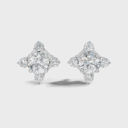 Round Cut Lab Grown Diamond Four Prong Cluster Stud Earring