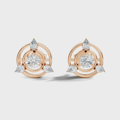 Round Center Lab Grown Diamond Circle Frame Stud Earring