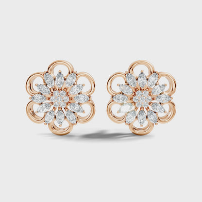 Marquise and Round Cut Lab Grown Diamond Floral Stud Earring