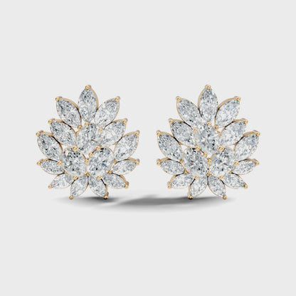 Marquise and Oval Cut Lab Grown Diamond Floral Cluster Stud Earring