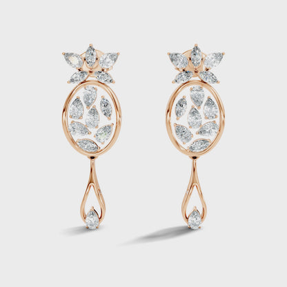 3.96 Ct Pear & Marquise Gold Drop Earrings | Classic Diamond Jewelry in 14K Solid Gold
